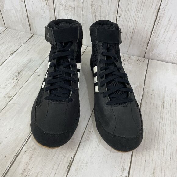 Adidas Shoes Mens 8 HVC 2 Wrestling Sneakers Black Leather Mid Top Logo … - Picture 3 of 11